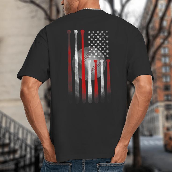 Vintage Baseball American Flag Classic Fit Tee For Dad And Mom Big And Tall Men's T-Shirt Back Print