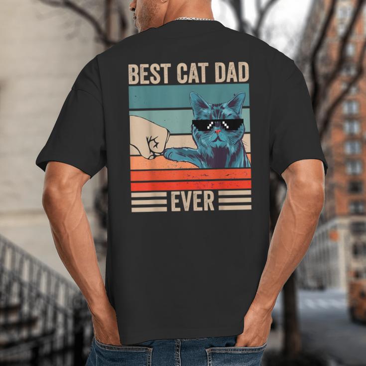 Vintage Best Cat Dad Ever Bump Fist Father's Day Cat Daddy Big And Tall Men's T-Shirt Back Print
