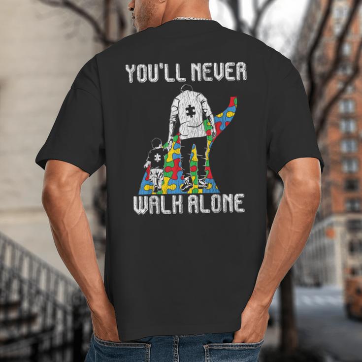 Vintage Father Son Family Autistic Kids Autism Awareness Dad Big And Tall Men's T-Shirt Back Print