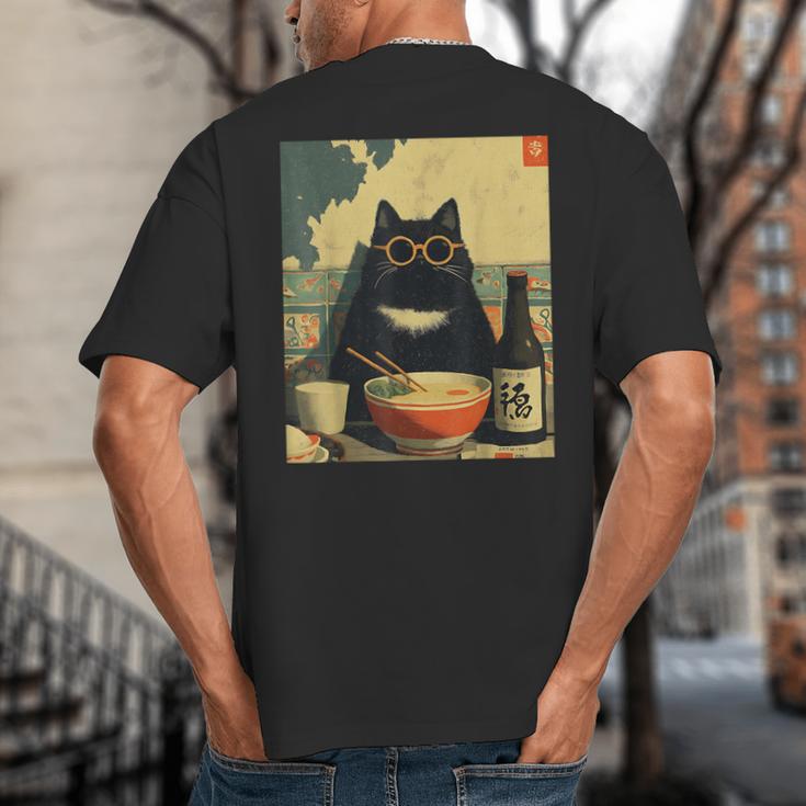 Vintage Japanese Cat Ramen Cat Dad Retro Graphic Women Big And Tall Men's T-Shirt Back Print