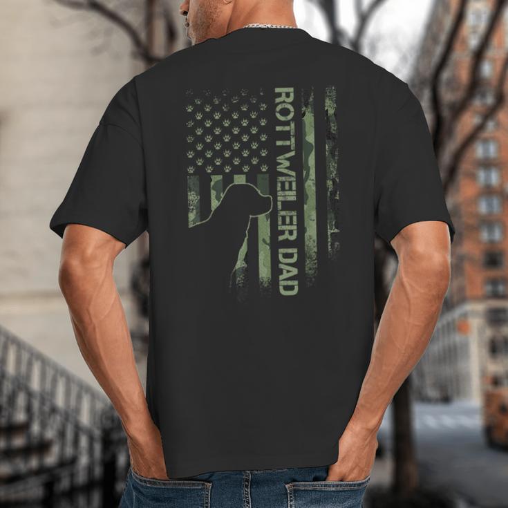 Vintage USA Camo Flag Proud Rottweiler Dad Rottie Silhouette Big And Tall Men's T-Shirt Back Print