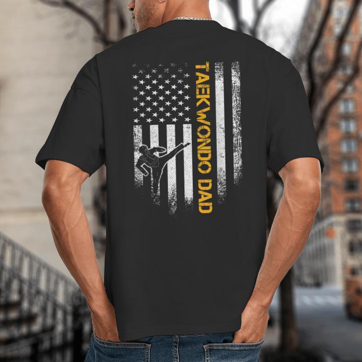 Vintage USA Flag Korea Taekwondo Training Dad Silhouette Big And Tall Men's T-Shirt Back Print