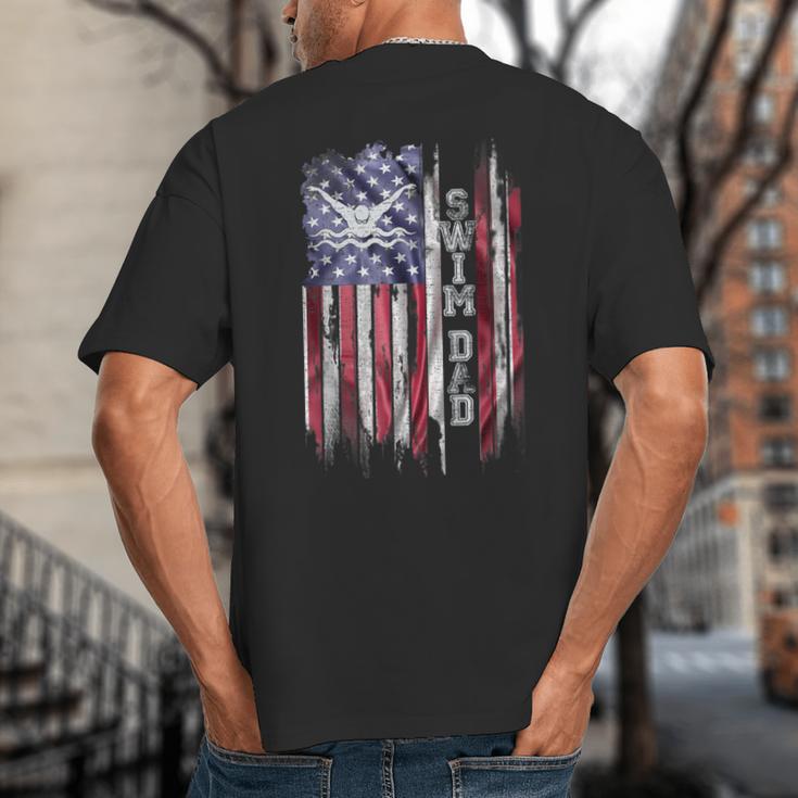 Vintage USA Flag Proud Swimming Dad Swim Swimmer Silhouette Big And Tall Men's T-Shirt Back Print