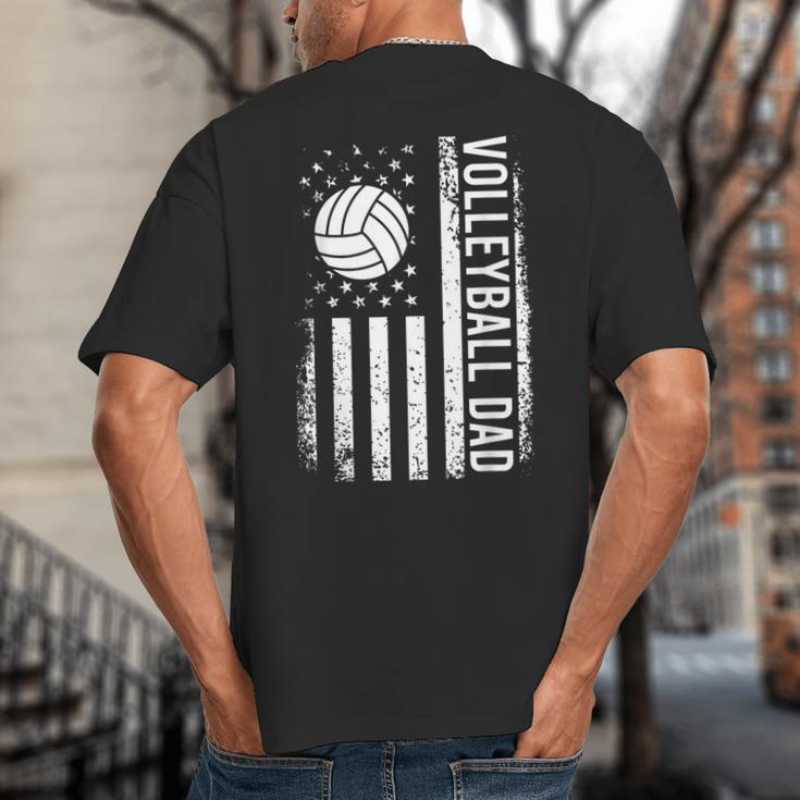 Vintage Volleyball Dad USA Flag Retro Fathers Day Daddy Papa Big And Tall Men's T-Shirt Back Print