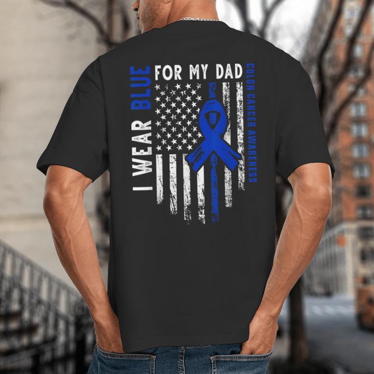 I Wear Blue For My Dad Colon Cancer Awareness Blue USA Flag Big And Tall Men's T-Shirt Back Print