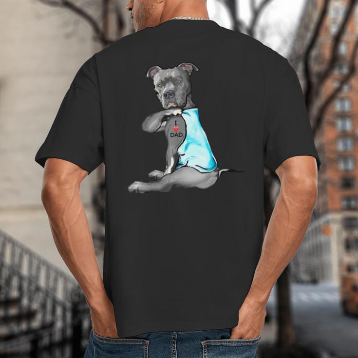 Women Dog Pitbull I Love Dad Tattoo Big And Tall Men's T-Shirt Back Print