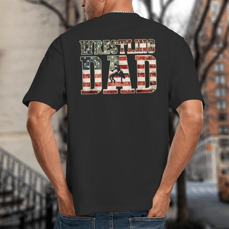 Wrestling Dad American Flag Matching For Dads Of Wrestlers Big And Tall Men's T-Shirt Back Print
