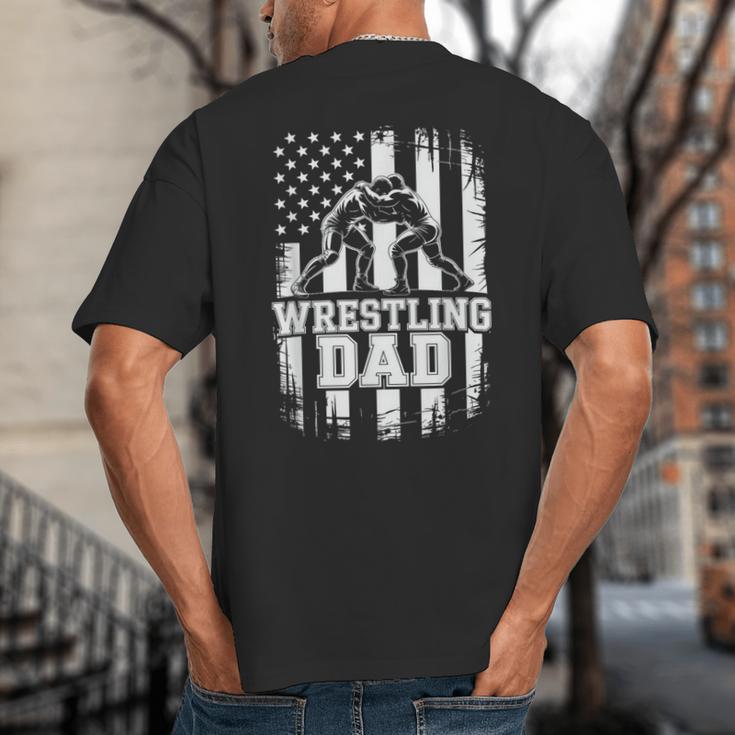 Wrestling Dad US Flag Fathers Day Wrestling Fans Big And Tall Men's T-Shirt Back Print