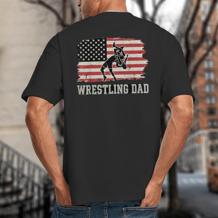 Wrestling Dad US Flag Fathers Day Retro Wrestling Fans Big And Tall Men's T-Shirt Back Print