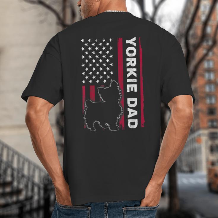 Yorkie Dog Vintage US American Flag Yorkie Dad Fathers Day Big And Tall Men's T-Shirt Back Print