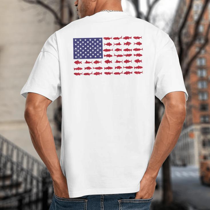 American Flag Fishing-Shirt Men Kids Bass Fish Dad Patriotic Big And Tall Men's T-Shirt Back Print