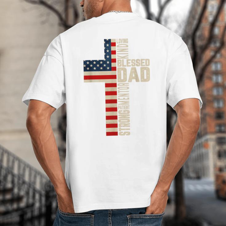Blessed Dad Christian From Daughter Son Jesus Patriotic Big And Tall Men's T-Shirt Back Print