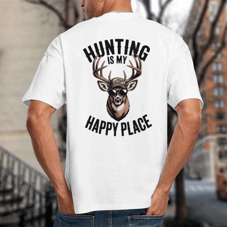 Camo Deer Hunting Is My Happy Place Dad Hunter Big And Tall Men's T-Shirt Back Print