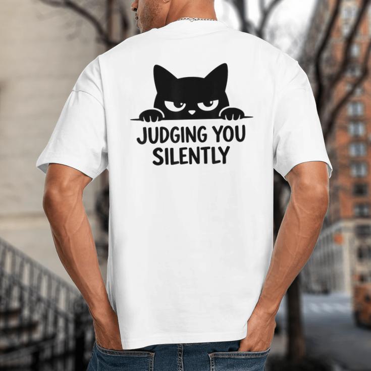 Cat For Cat Lover Mom Dad Cat Judging You Silently Big And Tall Men's T-Shirt Back Print