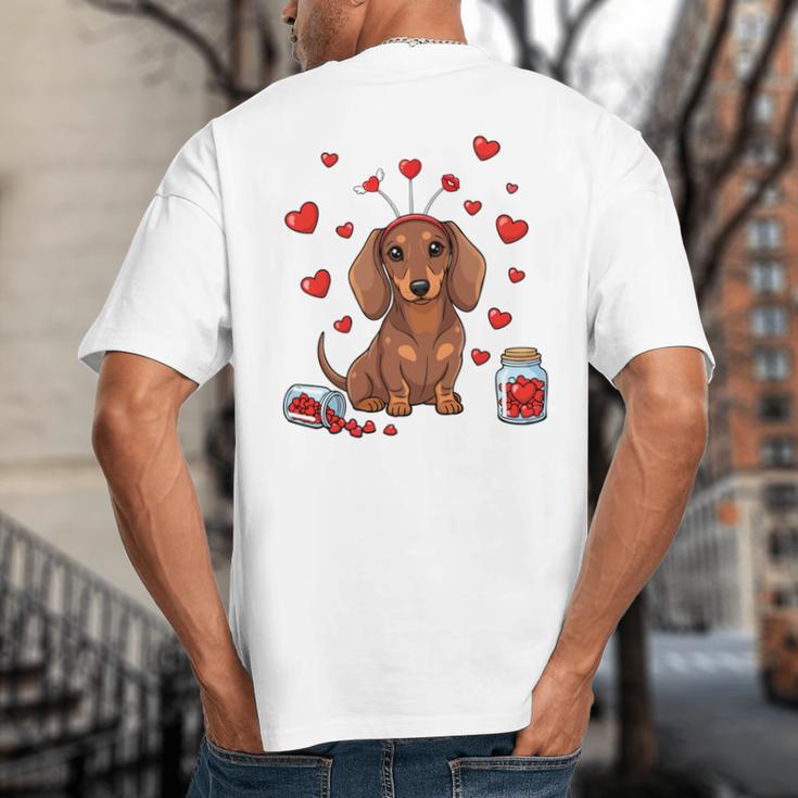 Cute Dachshund Valentine's Day Heart Love Dog Mom Dog Dad Big And Tall Men's T-Shirt Back Print