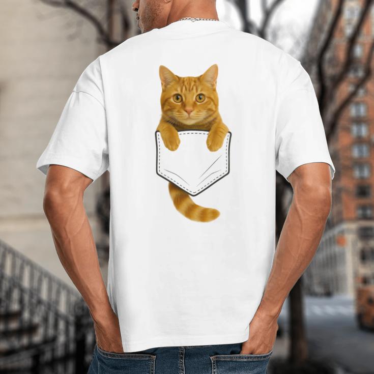 Cute Tabby Cat Pocket Cat Mom Cat Dad Cat Lover Big And Tall Men's T-Shirt Back Print