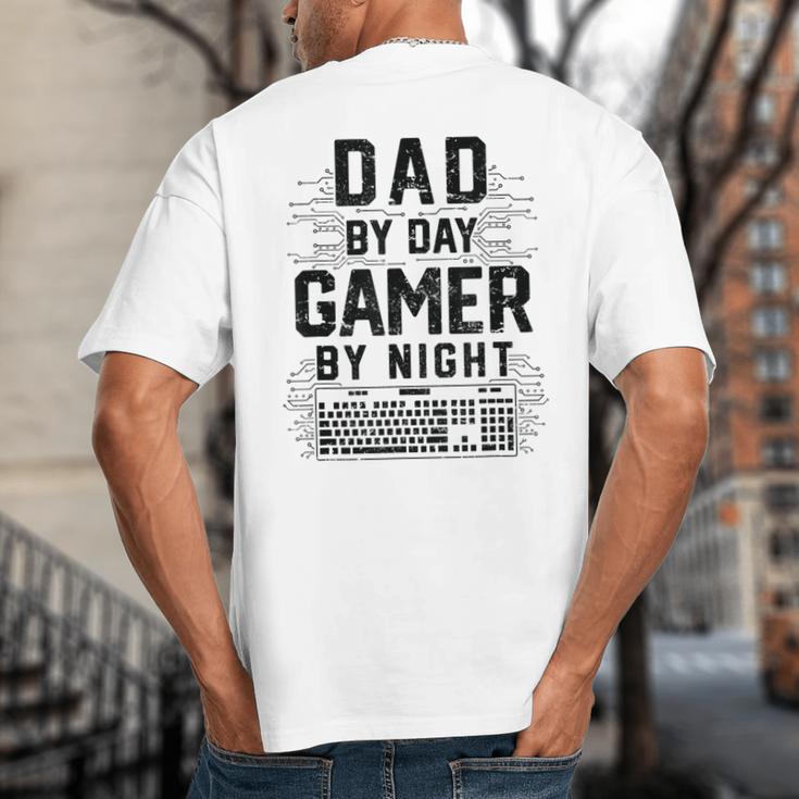 Dad By Day Gamer By Night Father's Day Gaming Big And Tall Men's T-Shirt Back Print