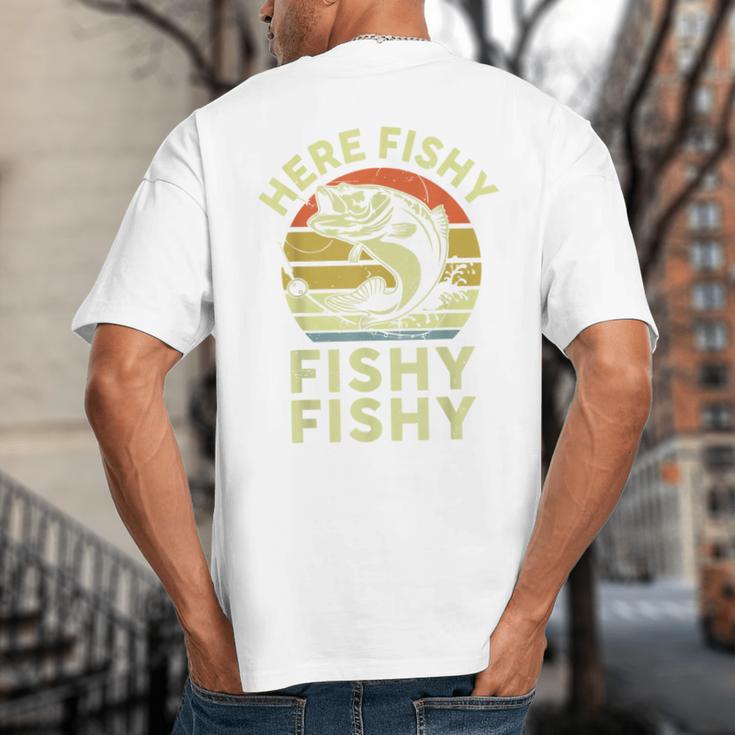 Here-Fishy Fishing Boy Large Mouth Bass Dad Big And Tall Men's T-Shirt Back Print