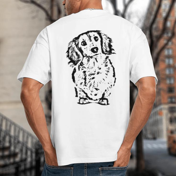 Long Hair Dachshund Lover Doxie Mom Dad Cute Wiener Dog Small Big And Tall Men's T-Shirt Back Print
