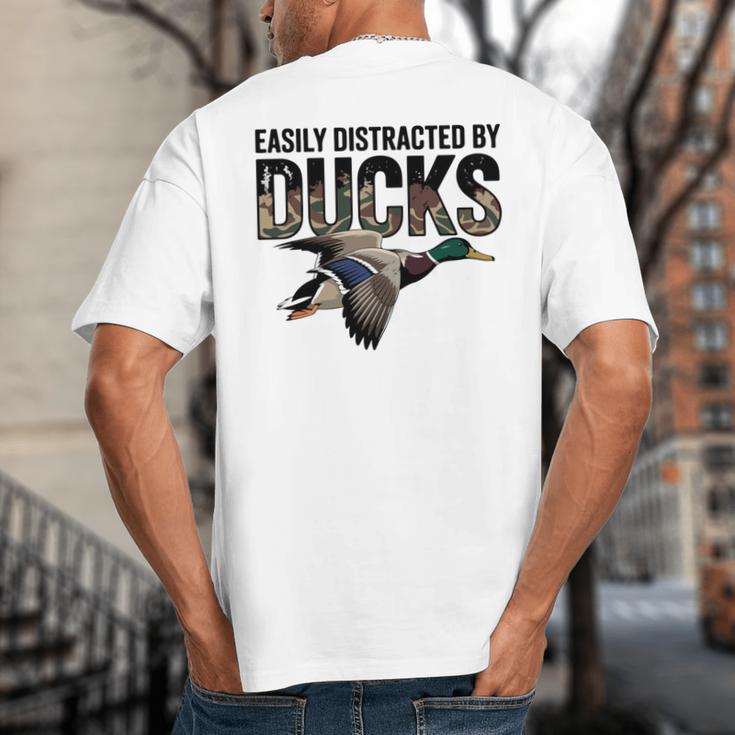 Mallard Duck Hunting Camo Easily Distracted Duck Dad Big And Tall Men's T-Shirt Back Print