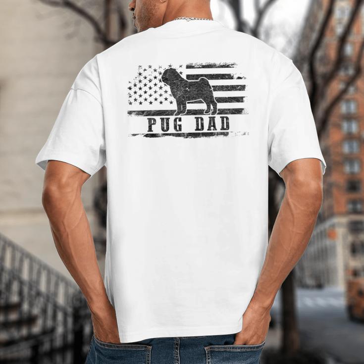 Pug Dad Distressed American Flag Patriotic Dog Big And Tall Men's T-Shirt Back Print