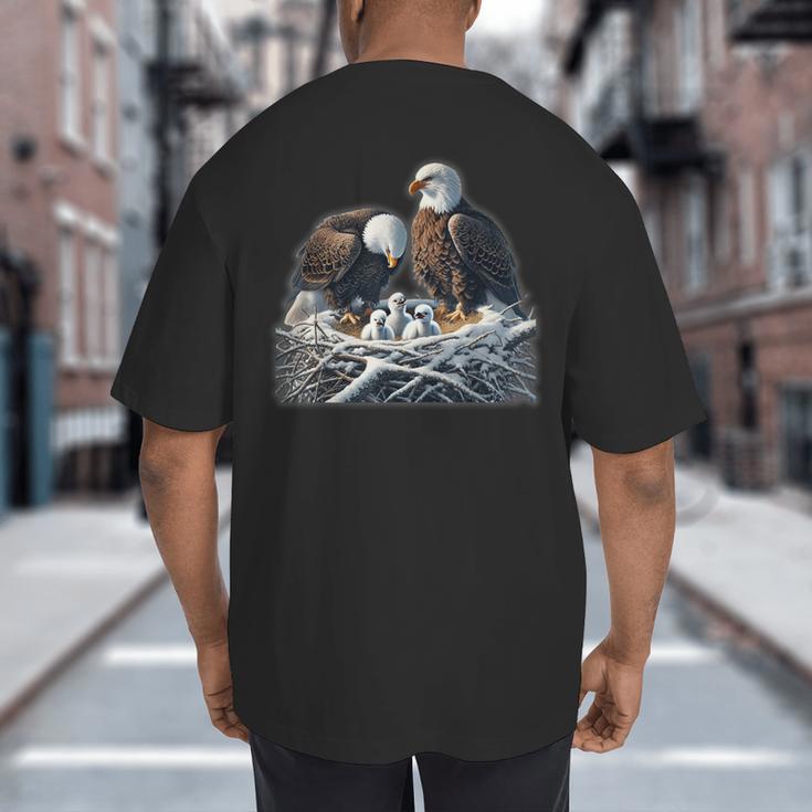 Bald Eagle Dad Mom Three Eaglet Chicks Babies In The Nest Big And Tall Men's T-Shirt Back Print