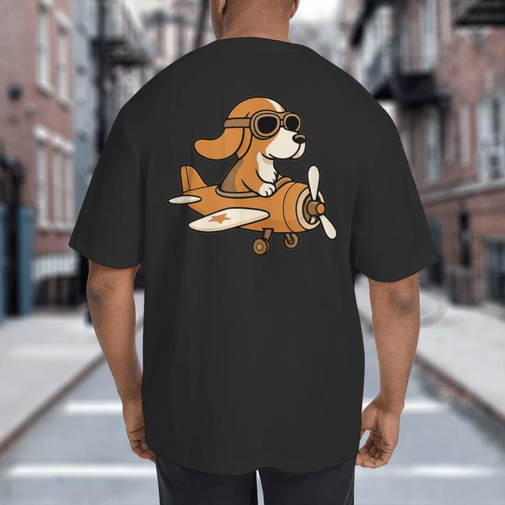 Beagle Flying a Plane Pilot Airplane Dog Mom Dad Big And Tall Men's T-Shirt Back Print