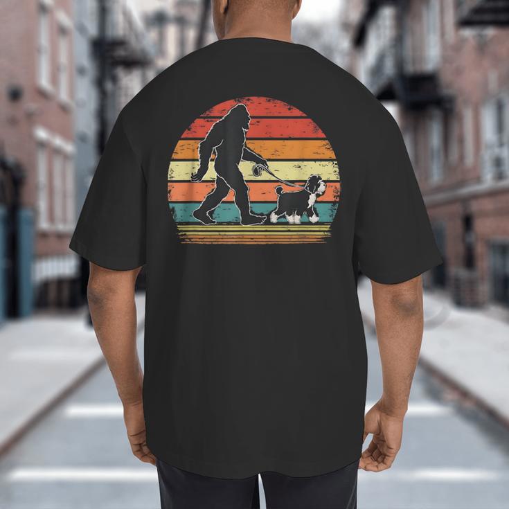 Bigfoot Walking a Dog Bernedoodle Dog Dad Big And Tall Men's T-Shirt Back Print