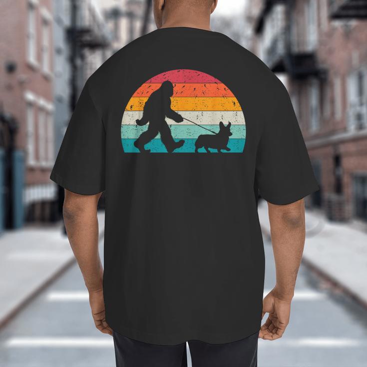 Bigfoot Walking a Dog Corgi Lovers Dog Dad Big And Tall Men's T-Shirt Back Print