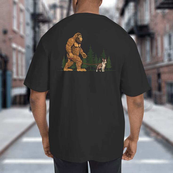 Boston Terrier Bigfoot Dog Walking Dog Mom Dad Kids Big And Tall Men's T-Shirt Back Print