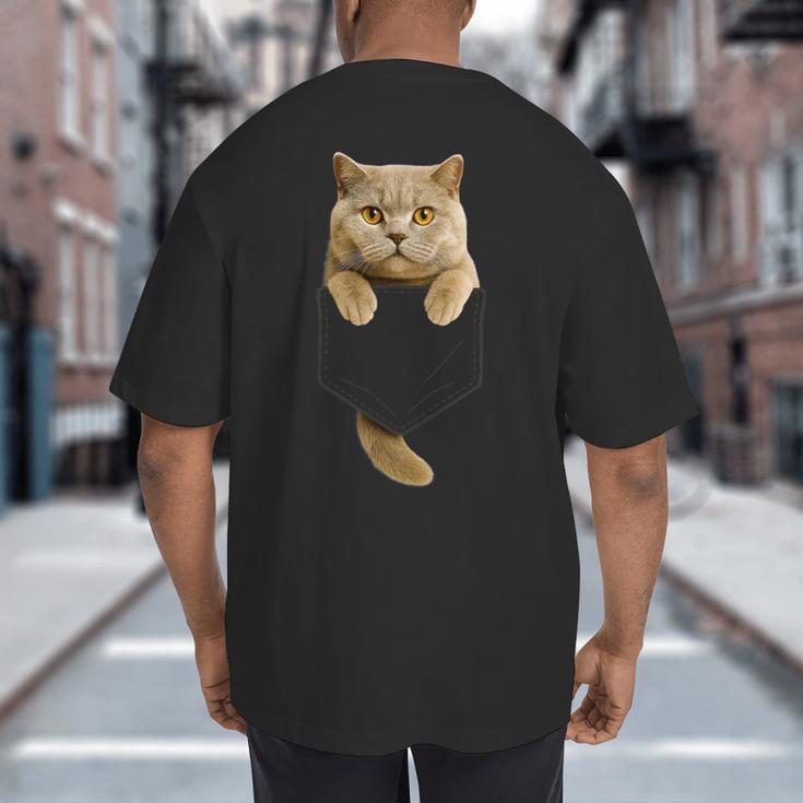 British Shorthair Cat Pocket Cat Mom Cat Dad Cat Lover Big And Tall Men's T-Shirt Back Print