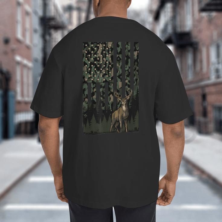 Camo Deer American Flag Graphic Hunting Men Dad Boys Big And Tall Men's T-Shirt Back Print