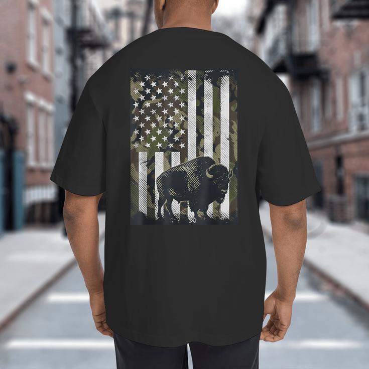 Camo USA Flag Bison Camouflage Hunting Wildlife Hunter Dad Big And Tall Men's T-Shirt Back Print