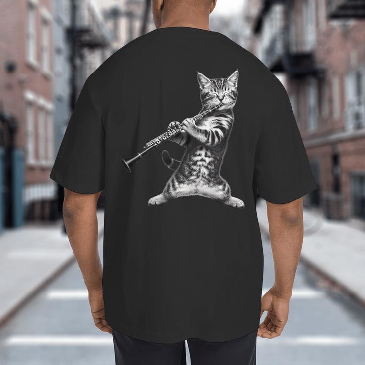 Cat Playing The Clarinet For Cat Lover Cat Mom Cat Dad Big And Tall Men's T-Shirt Back Print