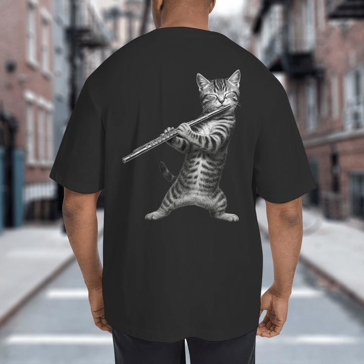 Cat Playing Flute For Cat Lover Cat Mom Cat Dad Big And Tall Men's T-Shirt Back Print