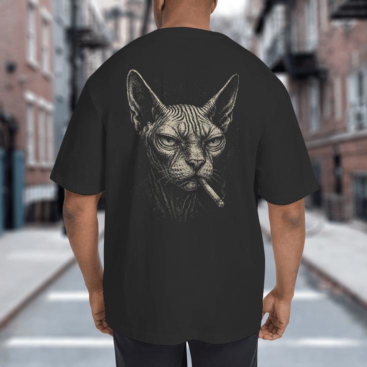 Cigarette Smoking Sphynx Cat Meme Stupid For Dad Big And Tall Men's T-Shirt Back Print