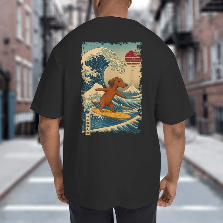 Dachshund Doxie Japanese Kanagawa Wave Surfing Japan Mom Dad Big And Tall Men's T-Shirt Back Print Dachshund Doxie Japanese Kanagawa Wave Surfing Japan Mom Dad Big And Tall Men's T-Shirt Back Print