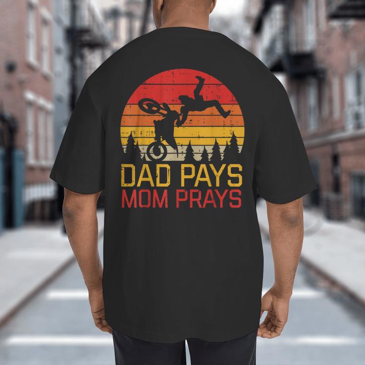 Dad Pays Mom Prays Dirt Bike Retro Motocross Boys Kids Big And Tall Men's T-Shirt Back Print