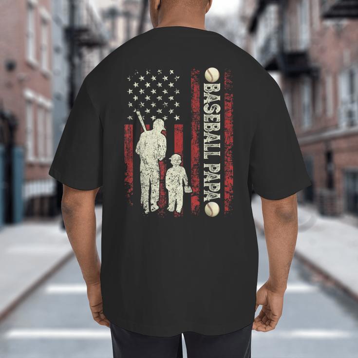 Father's Day Baseball Papa USA Flag Dad Men Baseball Big And Tall Men's T-Shirt Back Print