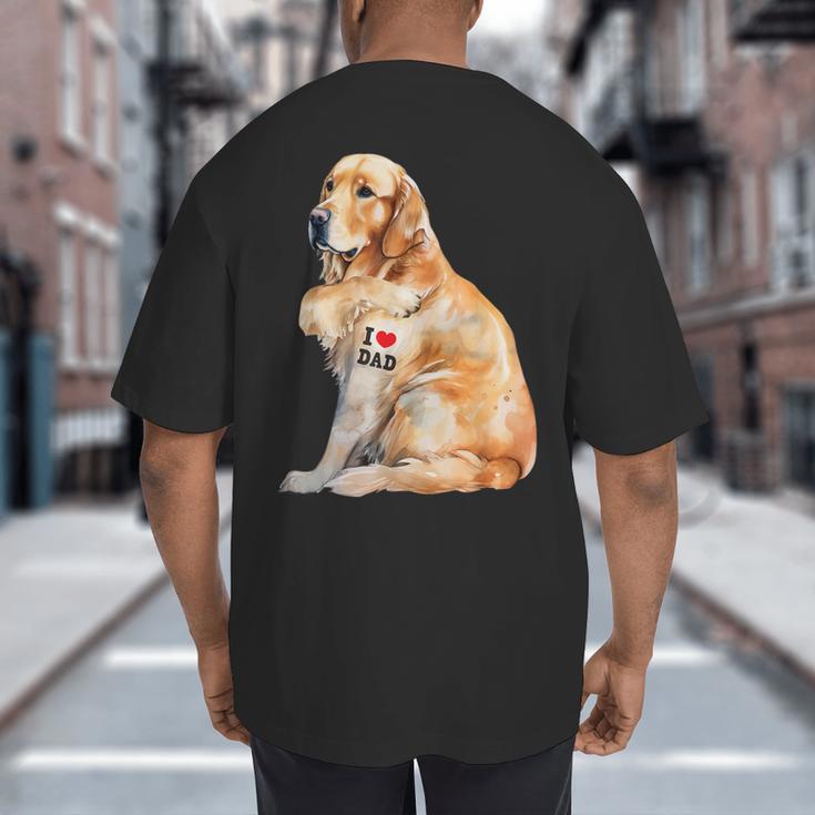 I Love Dad Patriotic Golden Retriever Canine Dog Lover Big And Tall Men's T-Shirt Back Print