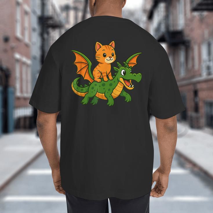 Orange Cat Dragon Riding Animal Lover Mom Dad Kids Big And Tall Men's T-Shirt Back Print