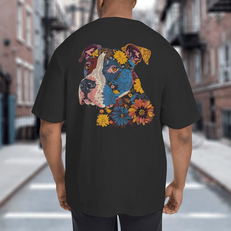 Pitbull Floral Dog Lover Vintage Flower Art Pitbull Mom Dad Big And Tall Men's T-Shirt Back Print