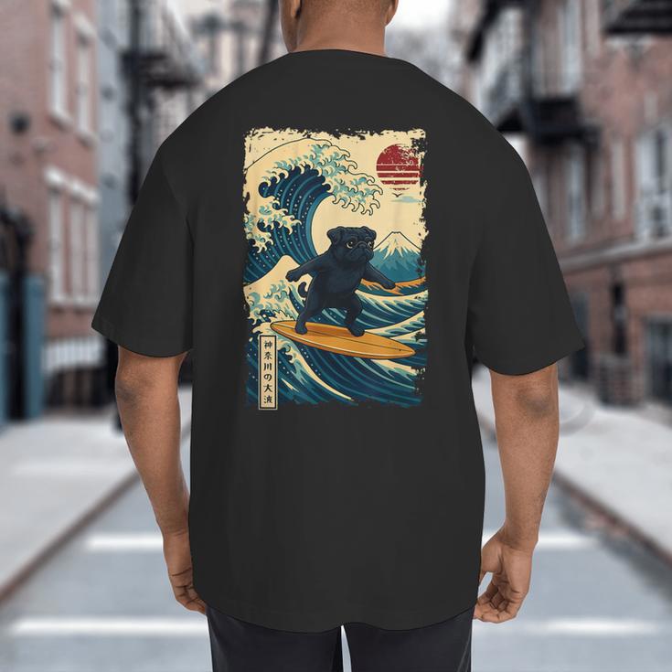 Pug Japanese Kanagawa Wave Surfing Japan Mom Dad Kids Big And Tall Men's T-Shirt Back Print