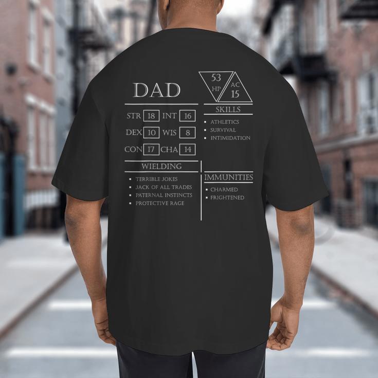 Roleplaying Dice Gamer Dragon Dad Stat Skills Wielding Big And Tall Men's T-Shirt Back Print