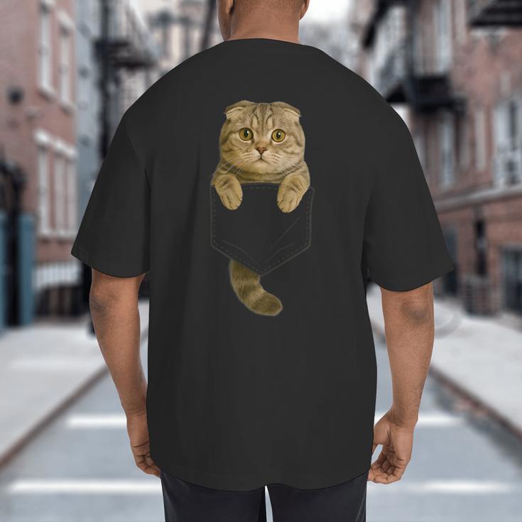 Scottish Fold Cat Pocket Cat Mom Cat Dad Cat Lover Big And Tall Men's T-Shirt Back Print