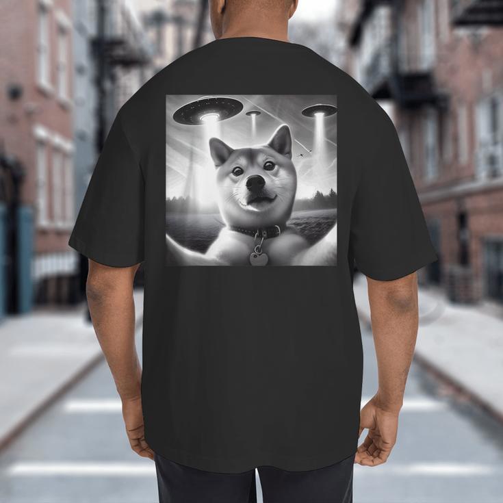 Shiba Inu Dog Dad Mom Graphic Selfie UFOs Weird Aliens Big And Tall Men's T-Shirt Back Print