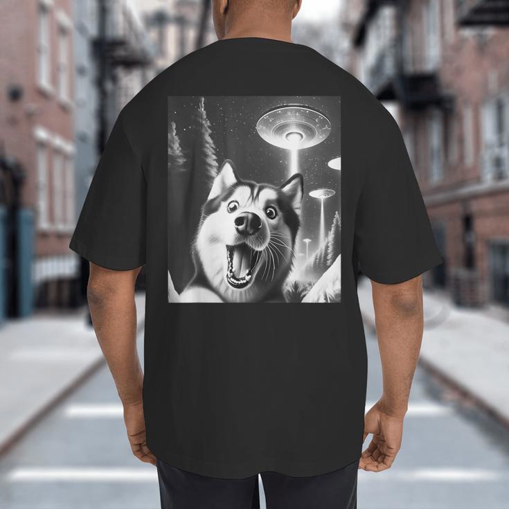 Siberian Husky Alien UFO Taking a Selfie Dog Mom Dad Big And Tall Men's T-Shirt Back Print Siberian Husky Alien UFO Taking a Selfie Dog Mom Dad Big And Tall Men's T-Shirt Back Print