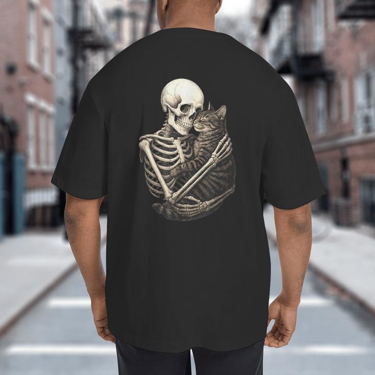 Skeleton Hugging Cat Halloween Cat Lover Cat Mom Dad Big And Tall Men's T-Shirt Back Print