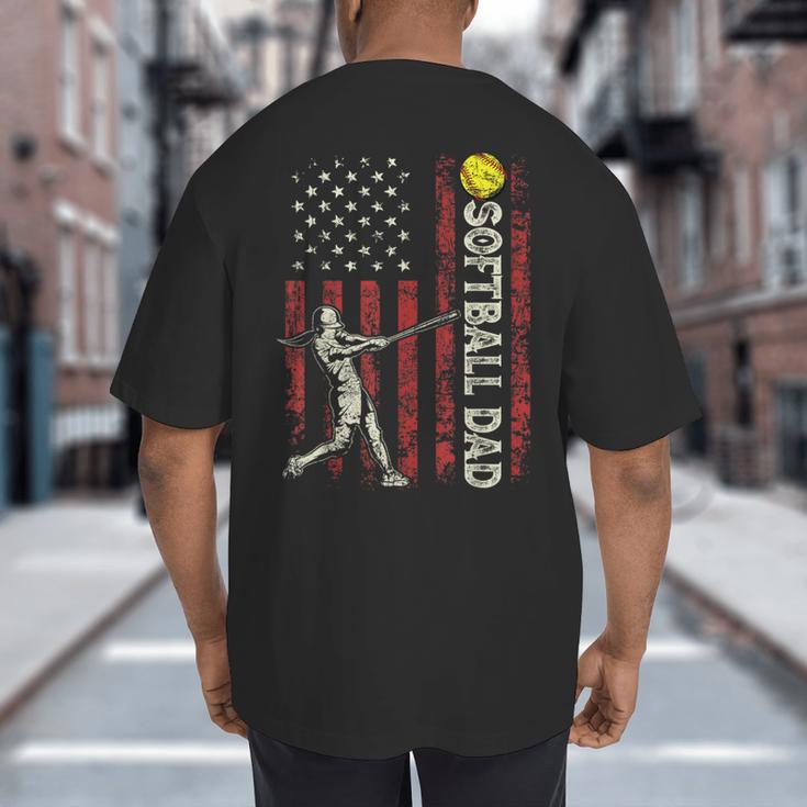 Softball Dad US Flag For Dad Men Patriotic Fathers Day Big And Tall Men's T-Shirt Back Print