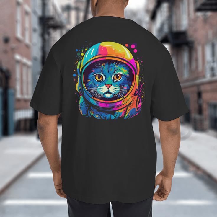 Space Cat Mom Cat Dad Men Women Kids Astronaut Space Big And Tall Men's T-Shirt Back Print